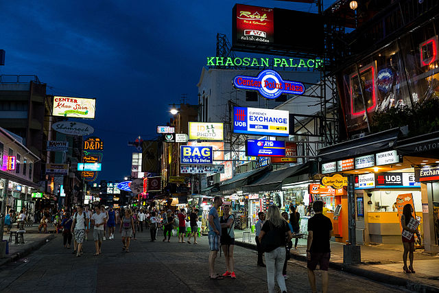 Khao San Road, popular in Bangkok Lively entertainment venues and budget hotels