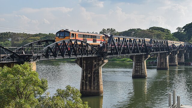 The Bridge over the River Kwai, located in Kanchanaburi, Thailand,